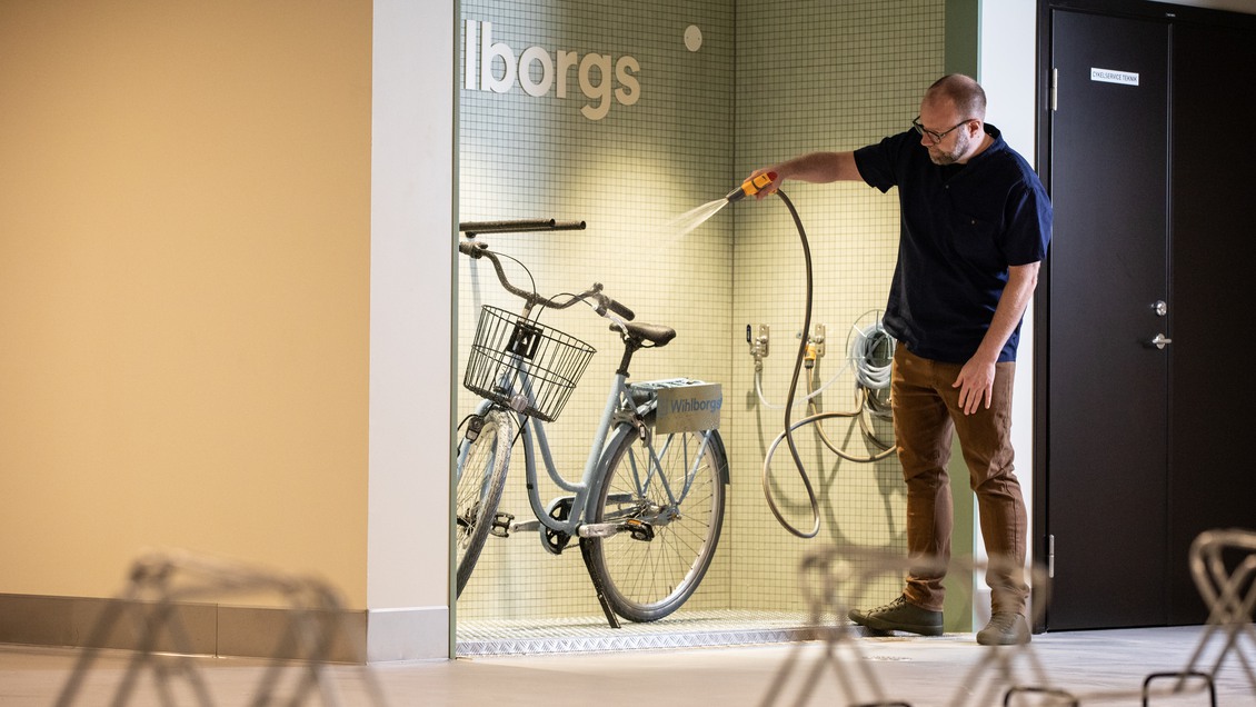 I kontorsfastigheten Vista i Hyllie finns ett cykelrum med cykelservice 